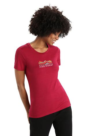 Cherry Icebreaker Merino Tech Lite II Short Sleeve Mountain Geology Women's T Shirts | AU 1609LISH